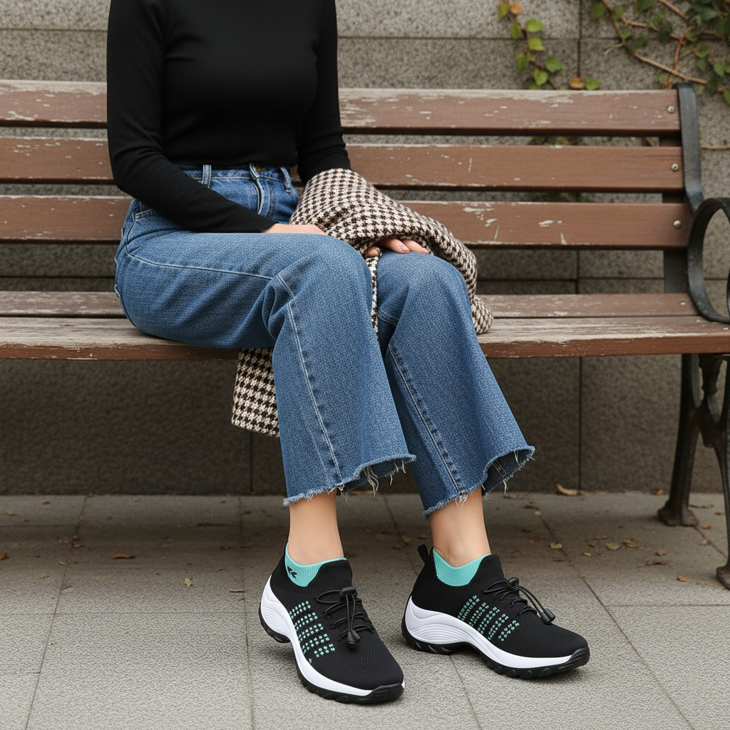 Linda – Orthopedic Knit Fabric Shoes in Green & Black