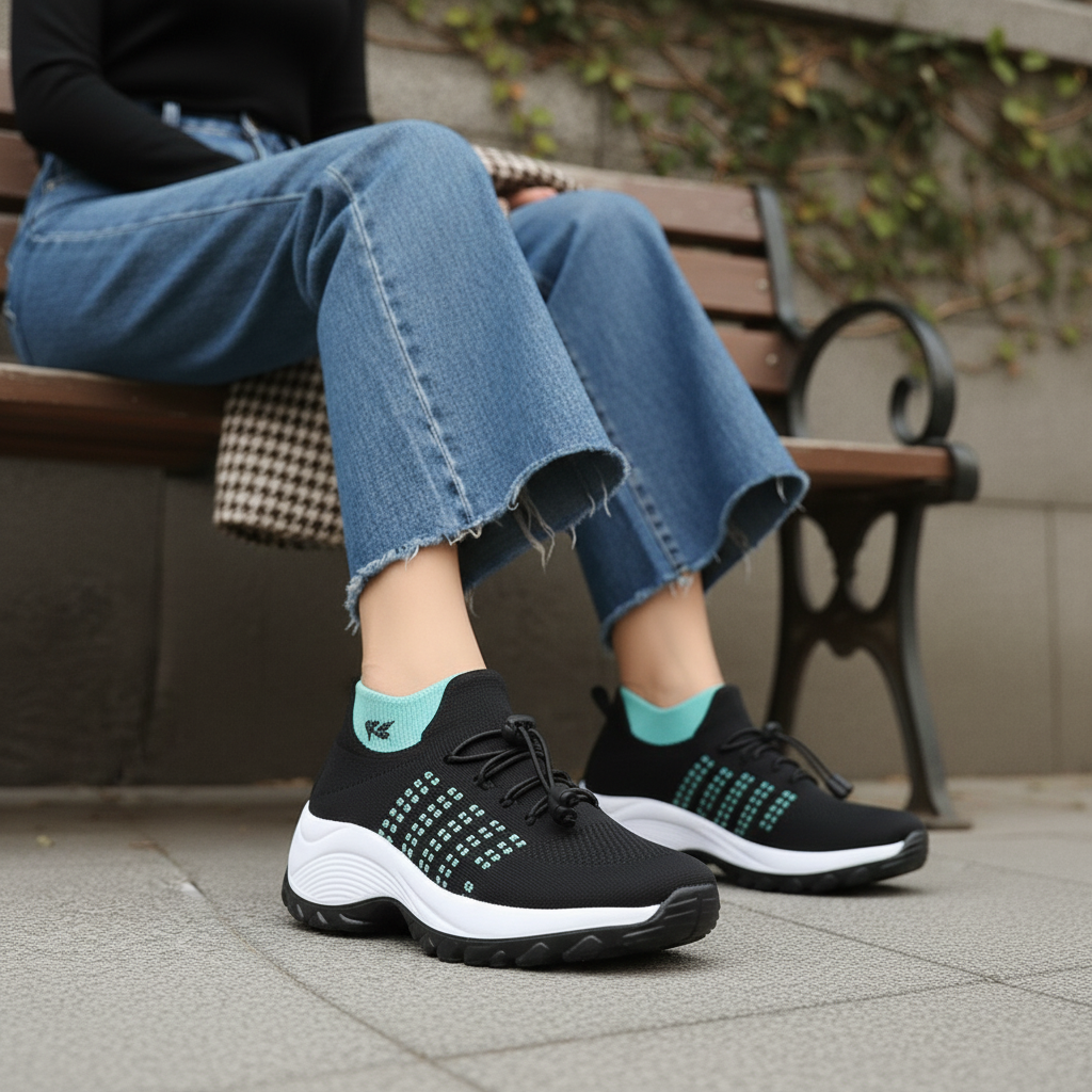 Linda – Orthopedic Knit Fabric Shoes in Green & Black