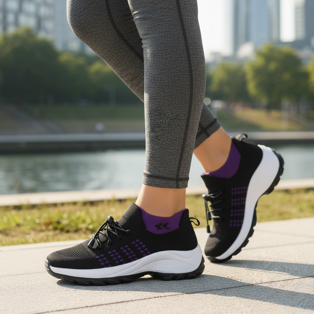 Ava – Orthopedic Knit Fabric Shoes in Purple & Black