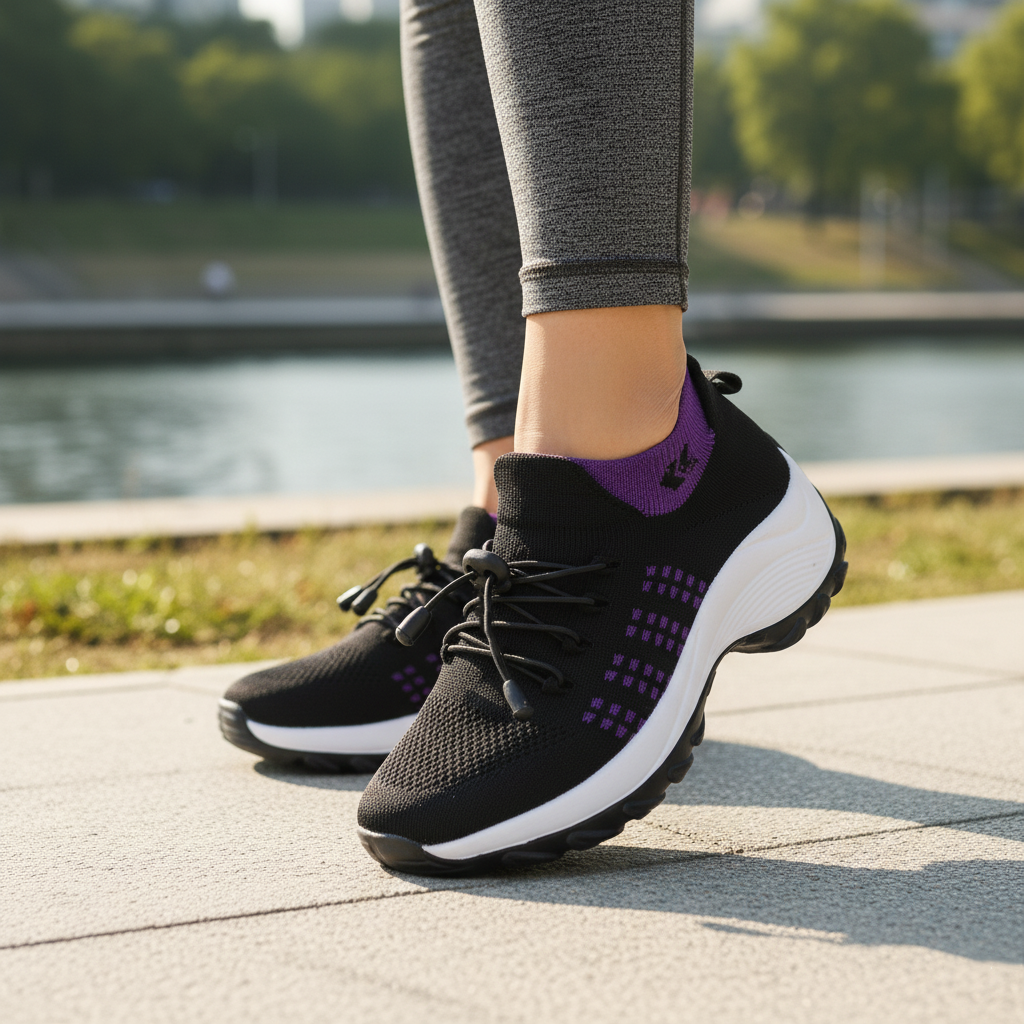 Ava – Orthopedic Knit Fabric Shoes in Purple & Black