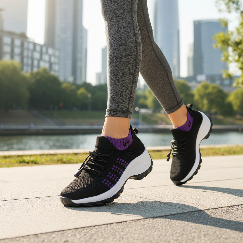 Ava – Orthopedic Knit Fabric Shoes in Purple & Black