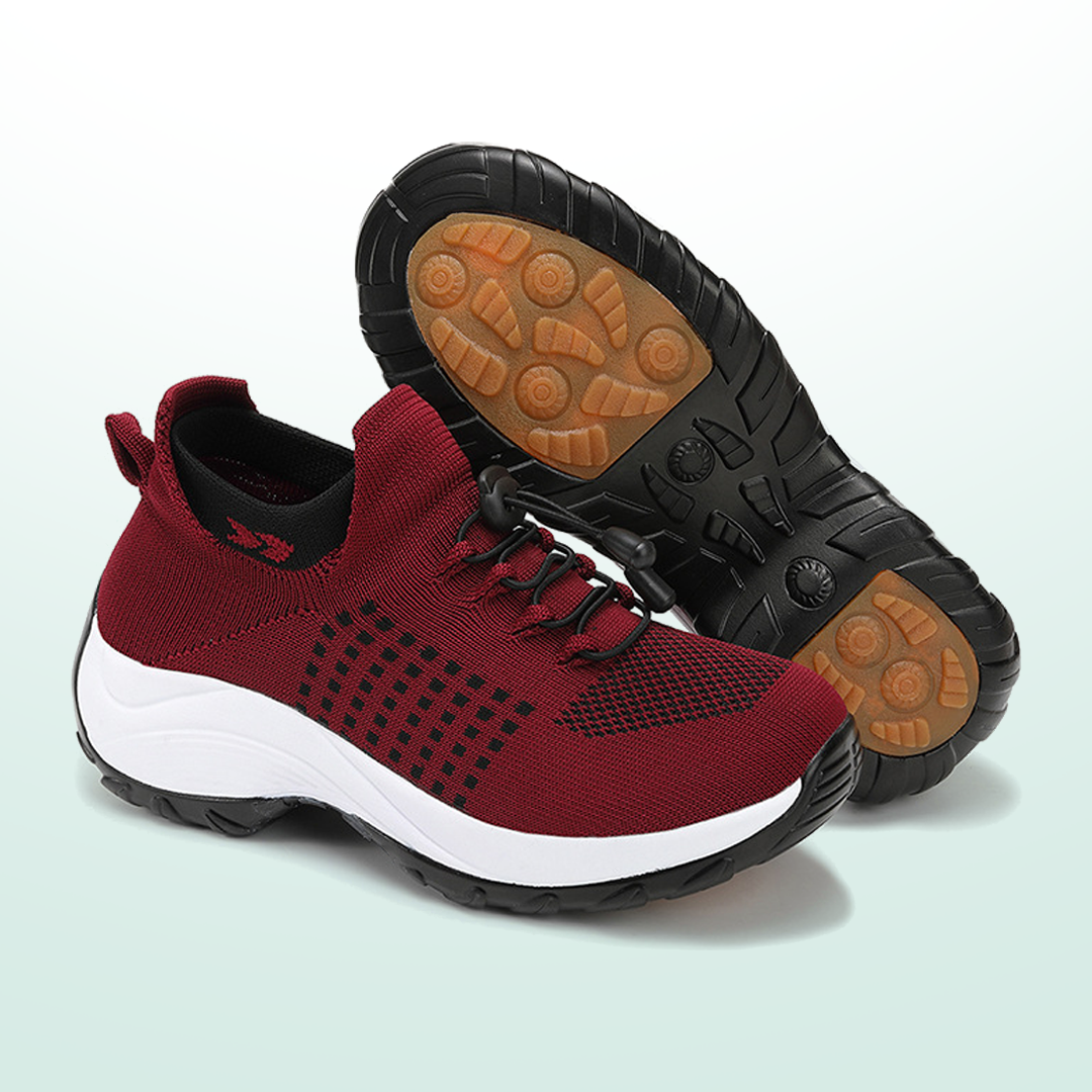 June – Orthopedic Knit Fabric Shoes in Black & Red