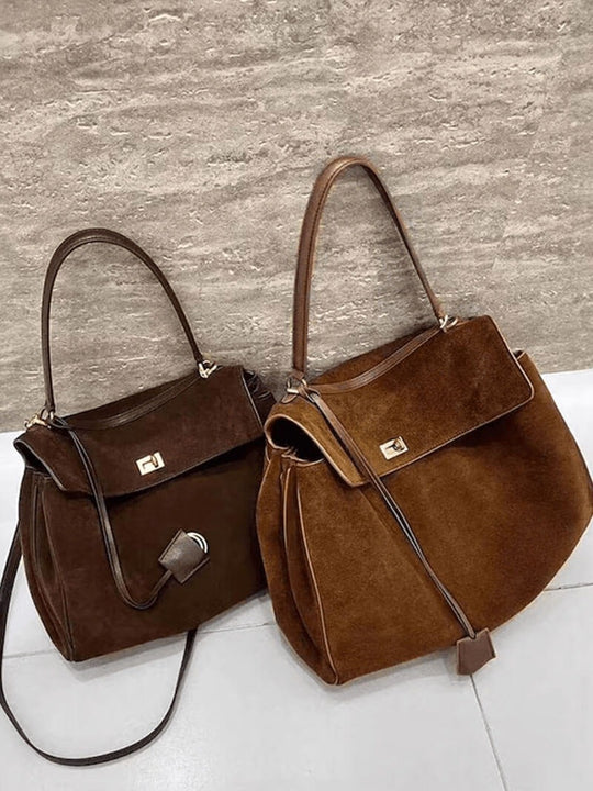 Suede Flap Shoulder Bag with Ring Detail