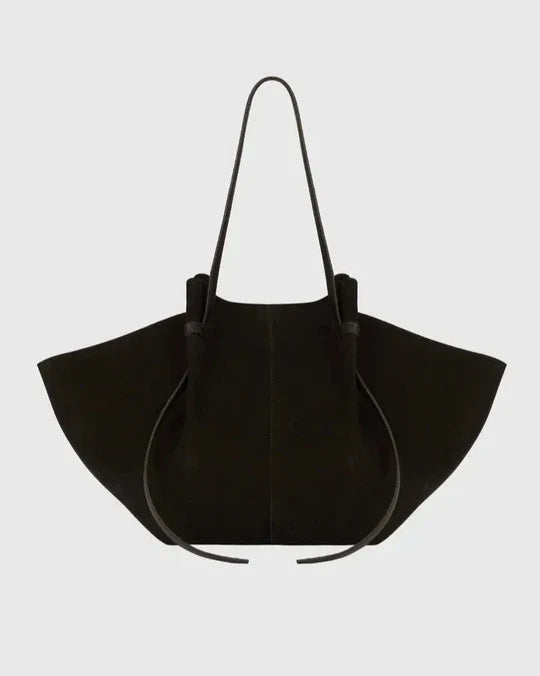 Oversized suede tote with tie detail