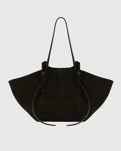 Oversized suede tote with tie detail