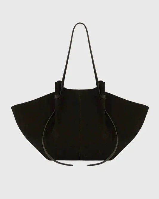 Oversized suede tote with tie detail