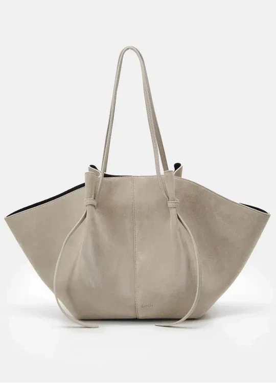 Oversized suede tote with tie detail