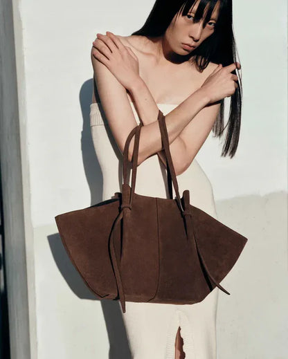 Oversized suede tote with tie detail