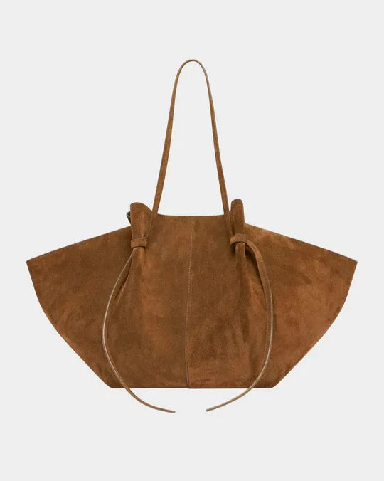 Oversized suede tote with tie detail